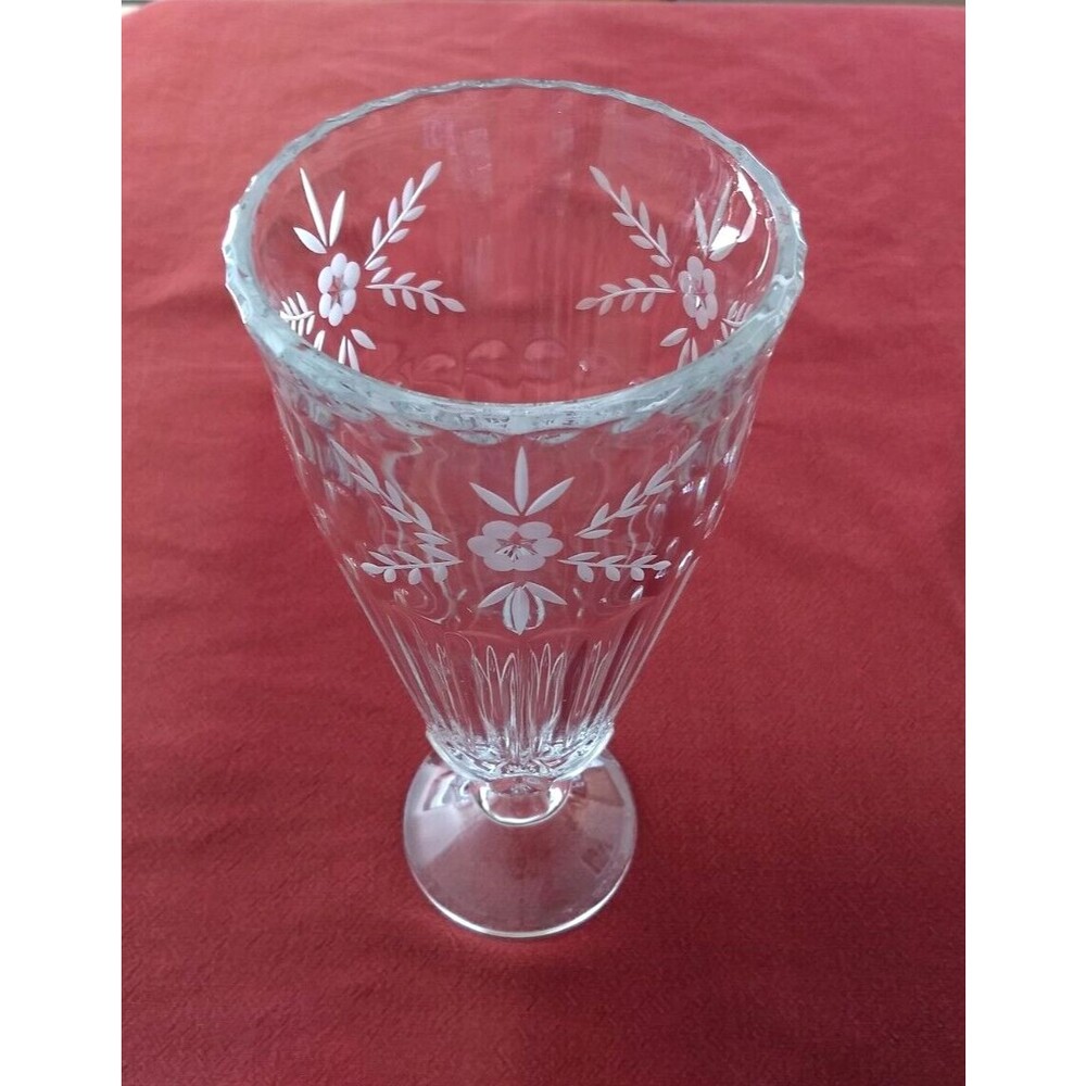 ETCHED CLEAR GLASS FLUTED CRYSTAL‎ FOOTED 10.75" VASE Ball Stem Pedestal Floral